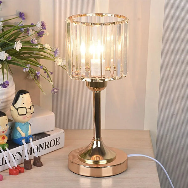 LED Crystal Desk Lamp USB Charging Table Lamp Lighting Fixture for Living Room Decoration Bedroom Bedside Gold Black Night Lamp