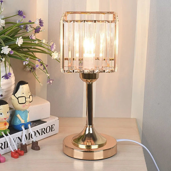 LED Crystal Desk Lamp USB Charging Table Lamp Lighting Fixture for Living Room Decoration Bedroom Bedside Gold Black Night Lamp