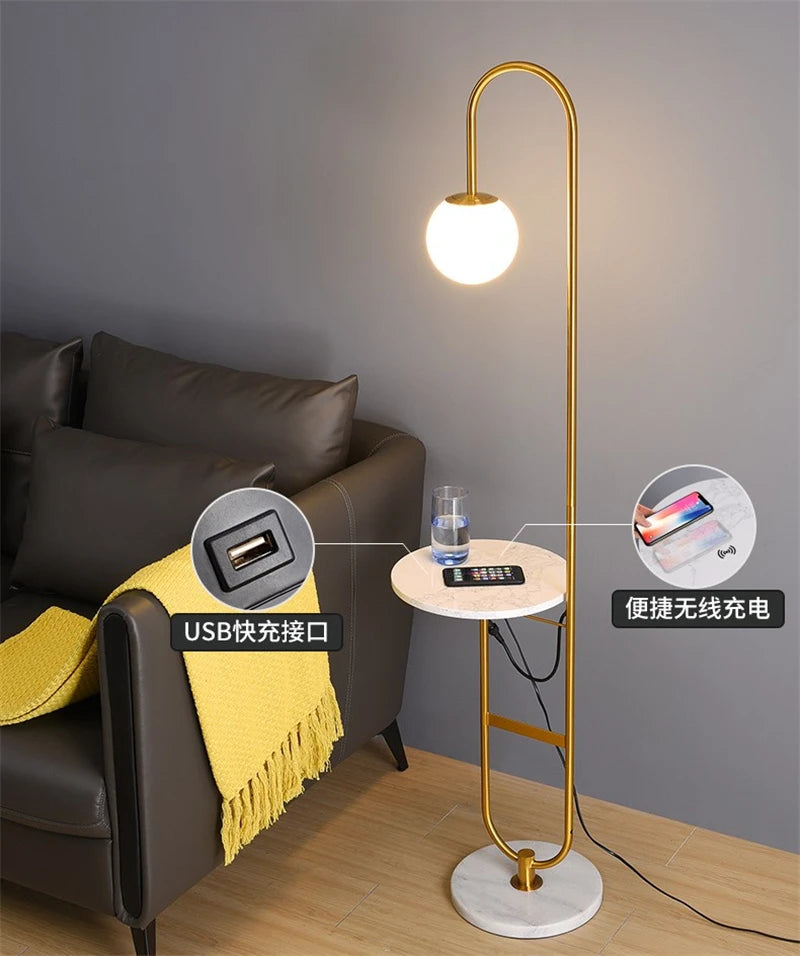 Modern Floor Lamp Nordic Standing Lamp with Round Table Art Deco Floor Lamps for Living Room LED Sofa Floor Lights for Tea Table