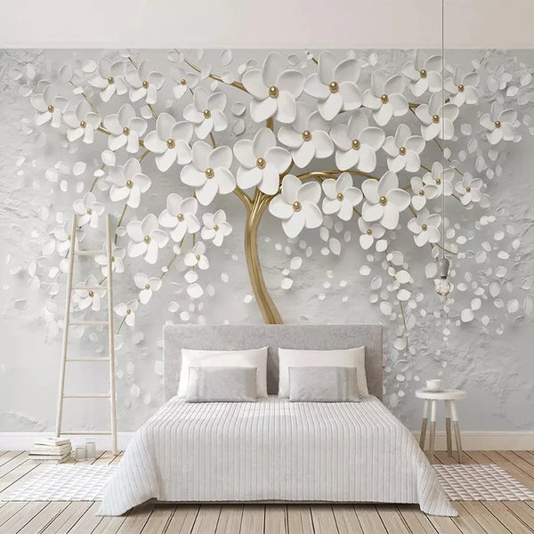 Custom 3D Photo Wallpaper Murals White Flowers Tree Living Room Sofa TV Bedroom Background Wall Home Decor Painting Fresco Papel