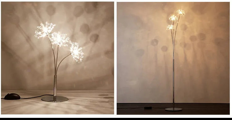 INS Modern Simple LED Bedside Lamp Living Room Bedroom Wedding Dress Shop Decor Crystal Study Dandelion Standing  Floor Light