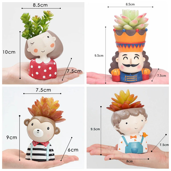 Succulent Planter Portrait Flowerpot Cute Girl Boy Animal Shaped Flower Pot Ornament Home Garden Office Desktop Decoration Gifts