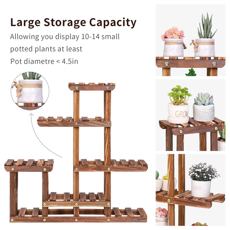 Multi-tiered Plant Stand 6 Tiers Pine wood Succulent Pots Planter Display Rack Balcony Potted Flower Rack Shelf Indoor Outdoor