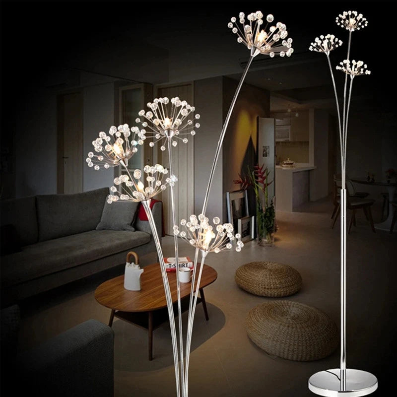 INS Modern Simple LED Bedside Lamp Living Room Bedroom Wedding Dress Shop Decor Crystal Study Dandelion Standing  Floor Light