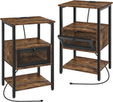 Side Tables with Charging Station and Drawer Set of 2 Night Stands with USB Ports 3 Tier Narrow Bedside Table