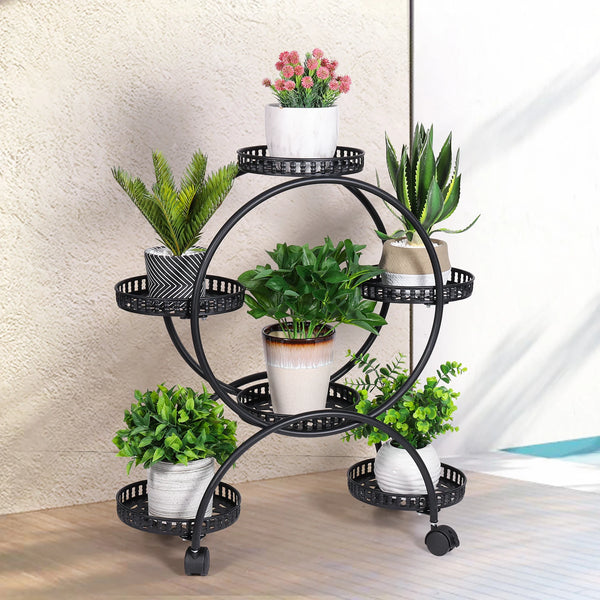 Rolling Metal Plant Stand Rack Indoor Outdoor Flower Pot Shelf Holder with Wheels for Patio Garden Living Room