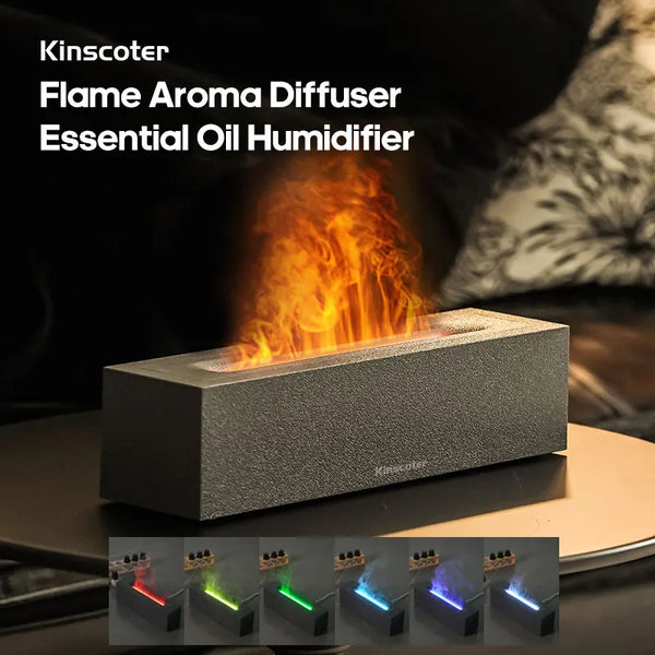 KINSCOTER Flame Aroma Diffuser Air Humidifier Ultrasonic Cool Mist Maker Fogger LED Essential Oil Lamp Realistic Fire Difusor