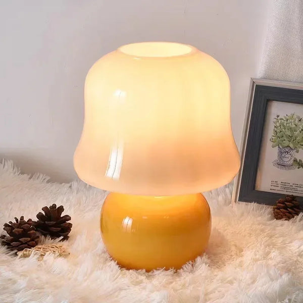 French cream table lamp bedside creative ancient glass atmosphere bedside lamp bedroom ins girl decorative mushroom lamp