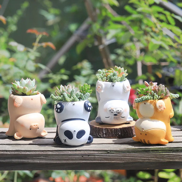 Creative inverted cute pet succulent small flower pot home office balcony resin succulent pot micro landscape gardening potted p