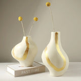 Ivory White Gold Hand Painted Ceramic Flower Vases Home Decoration Nordic Decor Pieces