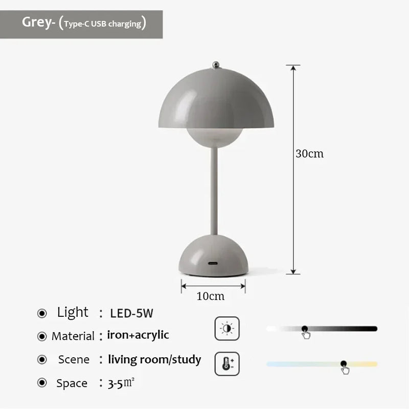 USB Rechargeable Mushroom Table Lamp Three Speed Adjustment Indoor Lighting Fixture Flower Bud Desk Lamps Hoom Decor Night Light