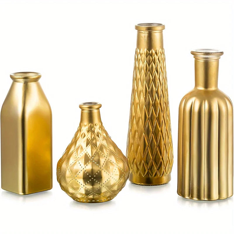 4-piece set of golden glass vases, dining table decorations, home decor