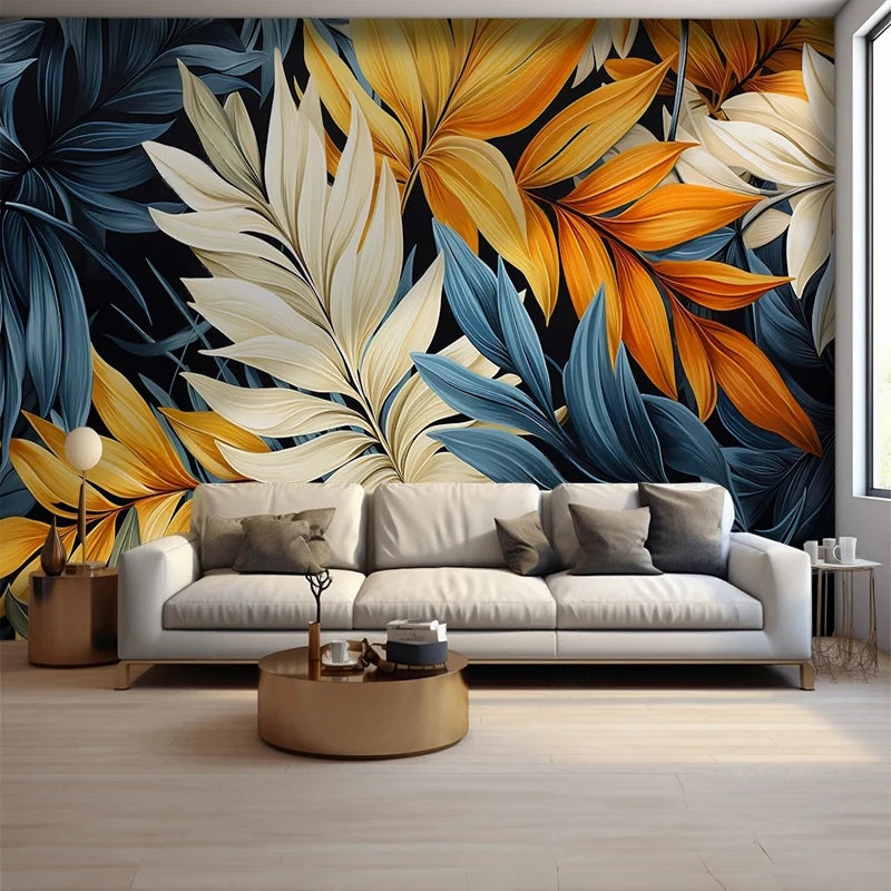 Custom 3D Photo Mural Paper Large Feather Leaves Bright Color Retro Wallpaper Bedroom Living Room Wall Decor Home Improvement