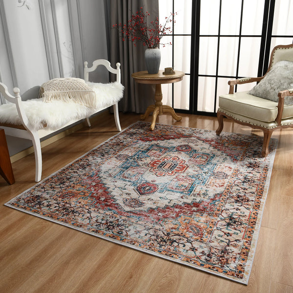 Turkish Persian Retro Ethnic Carpets Rug for Living Room Bedside Bedroom Vintage Floor Mat Entrance Doormat Carpet Large Rug