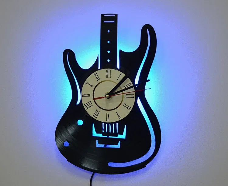 Vinyl Record LED Wall Clock Modern Design Music Theme Guitar Clock Wall Watch Home Decor Musical Instruments Gift