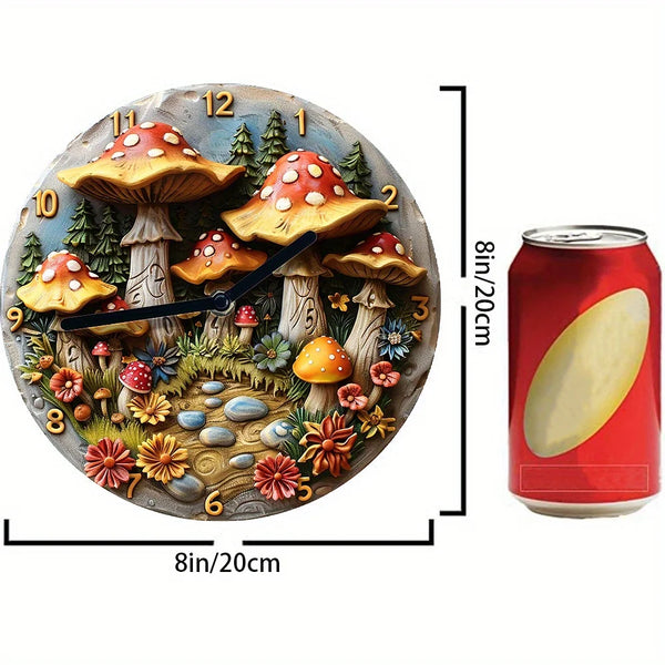 Silent Aluminum Wall Clock With Mushroom Forest Design - Perfect For Living Room Decor, Mother'S Day & Summer Vacation