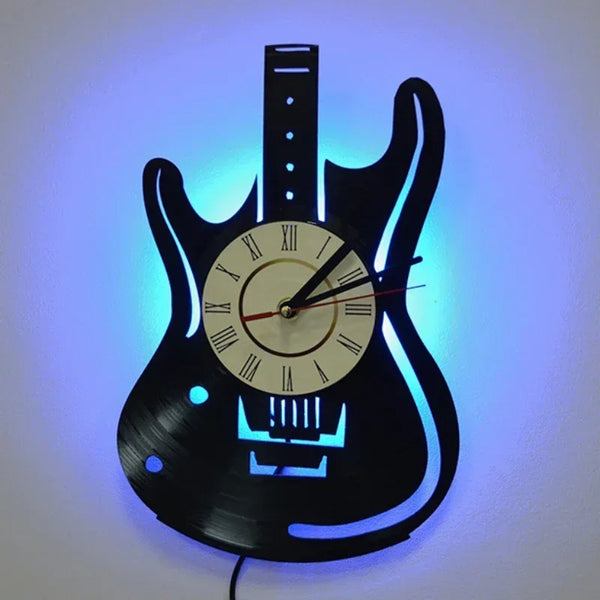 Vinyl Record LED Wall Clock Modern Design Music Theme Guitar Clock Wall Watch Home Decor Musical Instruments Gift