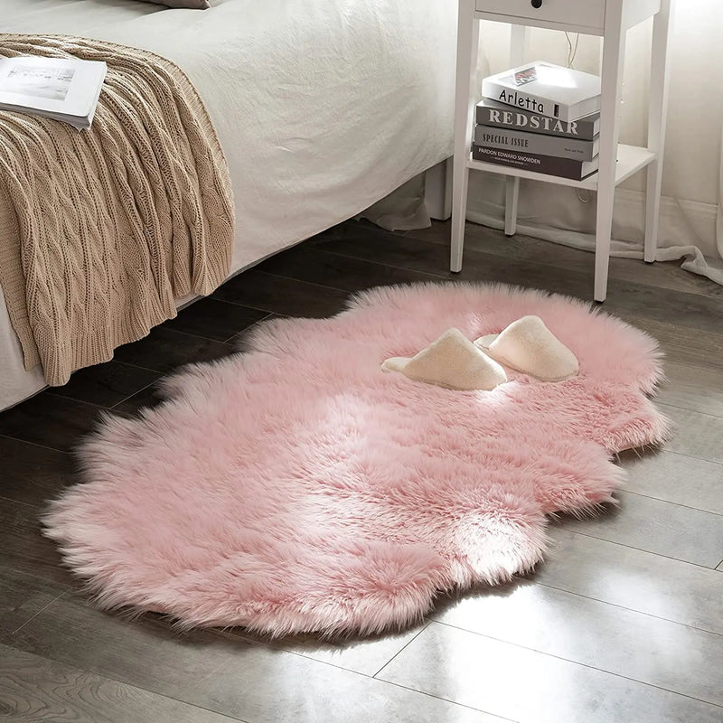 Soft Sheepskin Bedroom Carpet Imitation Wool Pad Long Hair Bedside Rugs Sofa Cushion Rugs Living Room Fluffy Hairy Fur Carpet