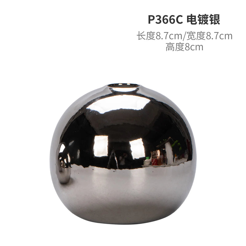 Luxury Minimalist Electroplated Silver Small Round Ball Ceramic Vase Home Decor Living Room Flower Vase Room Decor Aesthetics