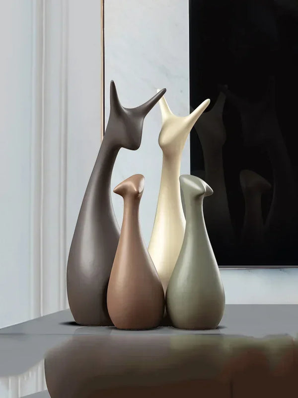 Nordic Gray Cute Deer Rabbit Elephant Ceramic Adornments Cabinet Store Bar Figurines Decoration Home Livingroom Sculpture Crafts