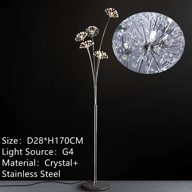 INS Modern Simple LED Bedside Lamp Living Room Bedroom Wedding Dress Shop Decor Crystal Study Dandelion Standing  Floor Light