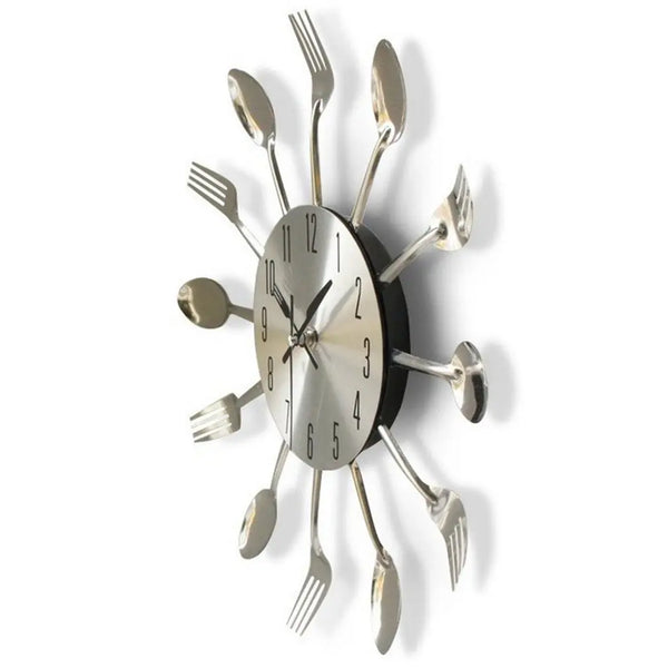 New 3D Metal Tableware Wall Clock Stainless Steel Knife Fork Spoon Kitchen Restaurant Wall Clock Creactive Home Decoration