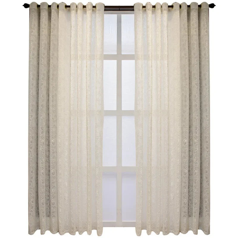 European Luxury White Tulle Curtains for Living Room Blackout Embroidered Lace Bedroom Jacquard Sheer Dining Room Custom Wedding