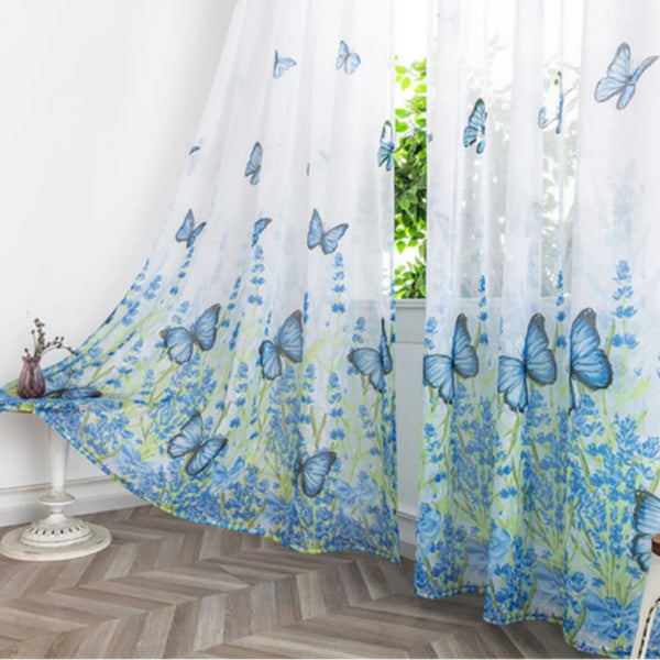 Butterfly Blackout Curtain Panels 1 Panels Modern Butterflies Digital Print Rod Pocket Blue Voile Tulle Window Treatment