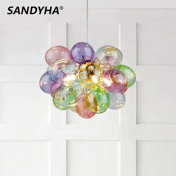 SANDYHA LED Balloon Chandelier Colorful Glass Ball Bubble Ceiling Lamp For Living Room Bedroom Home Decoration Hanging Light New