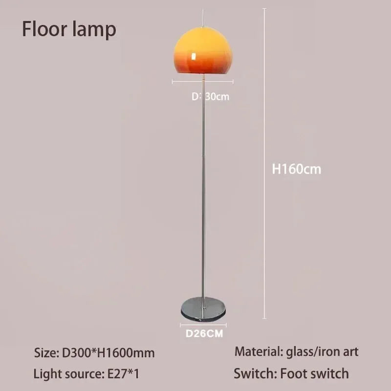 Bauhaus Living Room Retro Glass Table Lamp Gradient Orange Mushroom Floor LampLiving Room Bedroom Atmosphere LED Lamp