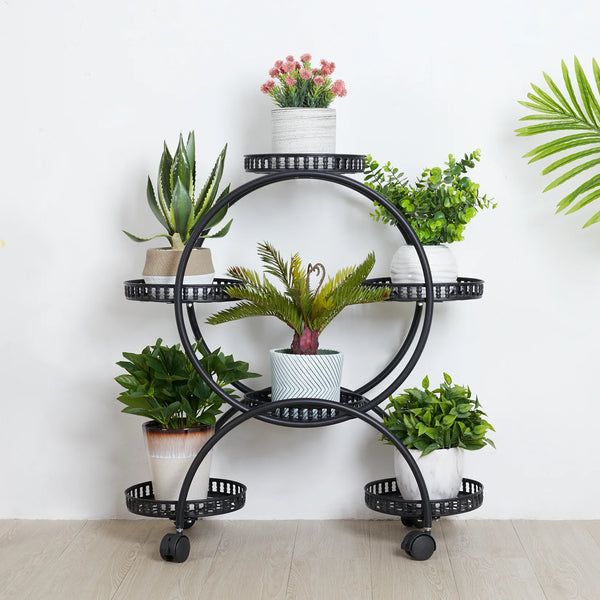 Rolling Metal Plant Stand Rack Indoor Outdoor Flower Pot Shelf Holder with Wheels for Patio Garden Living Room