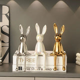 1PCS Ceramic Long-Eared Sitting Rabbit Room Ornaments Statue Luxury Home Decoration Accessories High-End Home Art Aesthetics