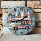 Aluminum Wall Clock - Ice Cream Truck Theme, Perfect For Living Room Decor & Father'S Day Gift