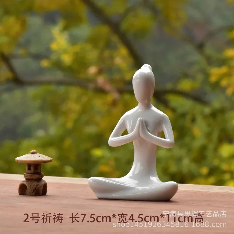 12 Styles Abstract Art Ceramic Yoga Poses Figurine Porcelain Lady Figure Statue Home Yoga Studio Decor Ornament