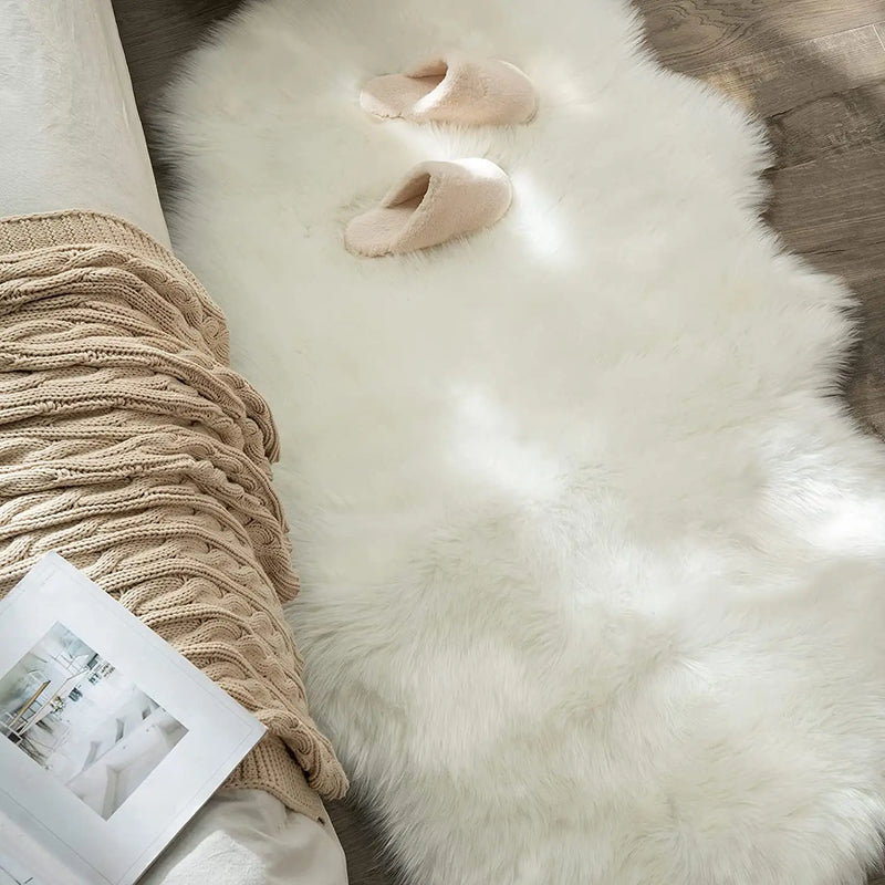 Soft Sheepskin Bedroom Carpet Imitation Wool Pad Long Hair Bedside Rugs Sofa Cushion Rugs Living Room Fluffy Hairy Fur Carpet