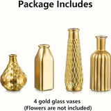 4-piece set of golden glass vases, dining table decorations, home decor