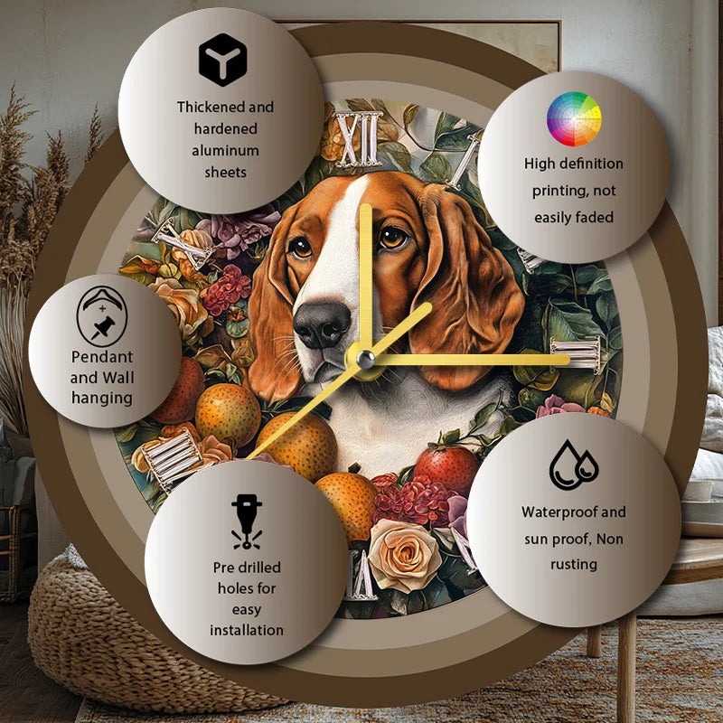 Basset Hound Pet Clock - Custom Aluminum Alloy Wall & Tabletop Décor | 2D HD Textured Printing