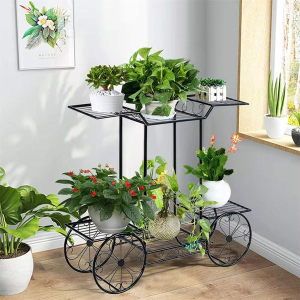 Large Metal Plant Stand Indoor 6 Tier Garden Cart Plant Holder Wrought Iron Plants Display Shelf Rack Outdoor Decorating Garden