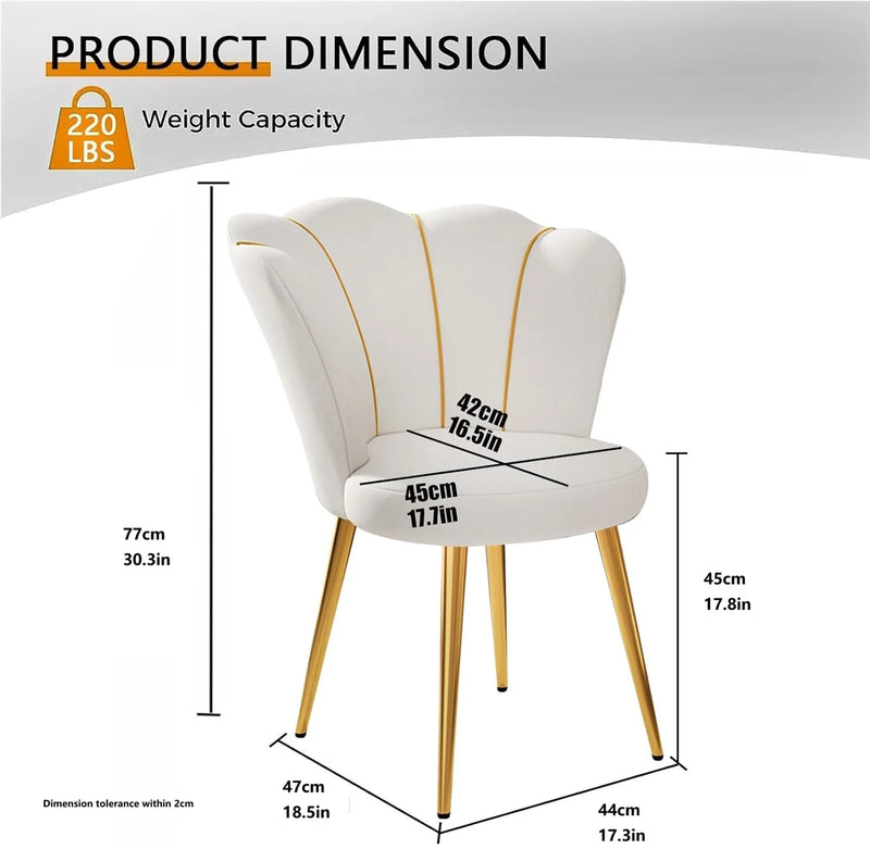 Formwell Upholstered Modern Accent Chair Velvet fabric Modern Kitchen Dining Chair with Mid-Back Make up chair with Golden legs