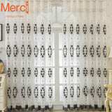 European High-end Beaded  Window Screen White Gauze Black Embroidery Curtains for Living Dining Room Bedroom Tulle Custom