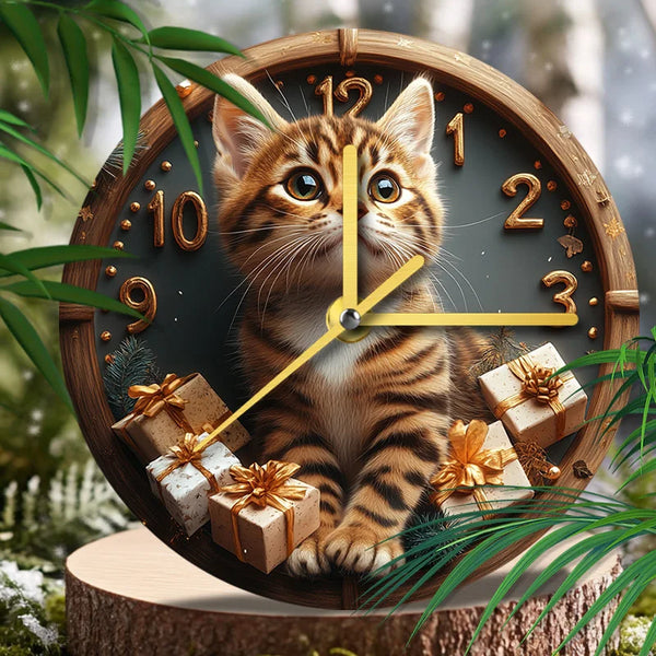 Bengal Cat Pet Clock Perfect for Living Room, Bedroom, and Christmas Gifts