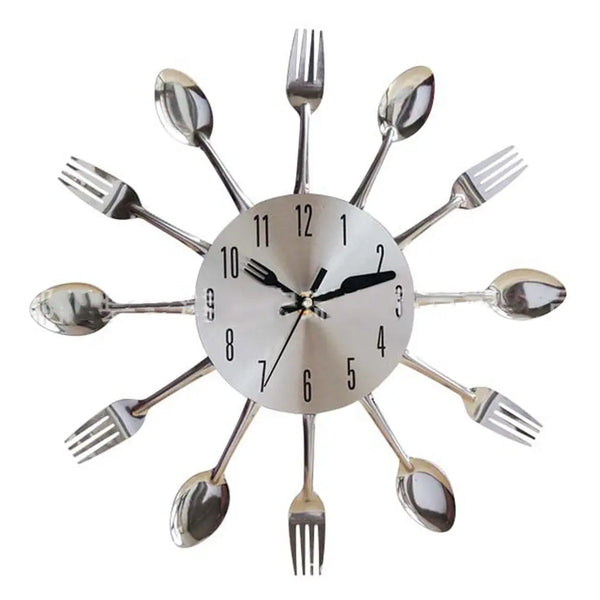 New 3D Metal Tableware Wall Clock Stainless Steel Knife Fork Spoon Kitchen Restaurant Wall Clock Creactive Home Decoration