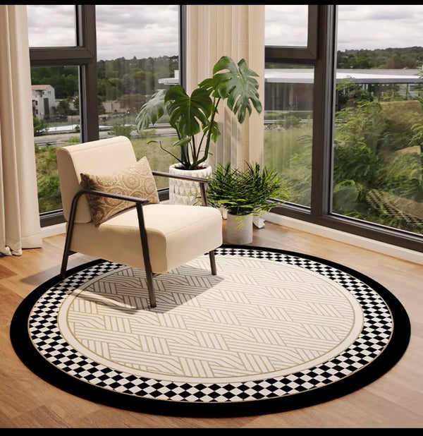 VIKAMA French Light Luxury Round Crystal Velvet Carpet Living Room Ssofa Bedroom Tea Table Blanket Study Rocking Chair Floor Mat