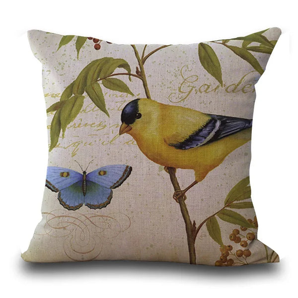 Beautiful Bird Pillow Floral Cushion Retro Butterfly Throw Pillowcase Decorative Home Decoration Sofa Cushion Customized