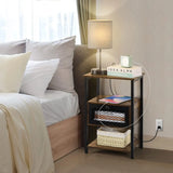 Side Tables with Charging Station and Drawer Set of 2 Night Stands with USB Ports 3 Tier Narrow Bedside Table