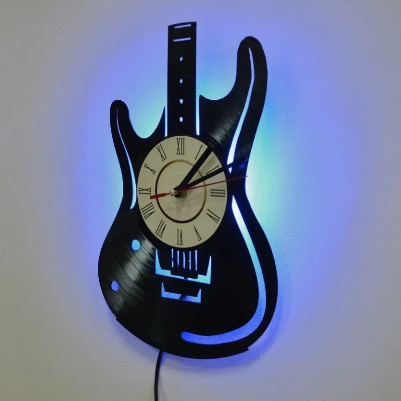 Vinyl Record LED Wall Clock Modern Design Music Theme Guitar Clock Wall Watch Home Decor Musical Instruments Gift