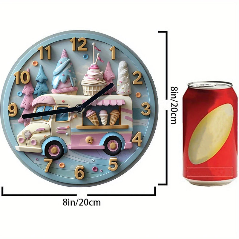 Aluminum Wall Clock - Ice Cream Truck Theme, Perfect For Living Room Decor & Father'S Day Gift