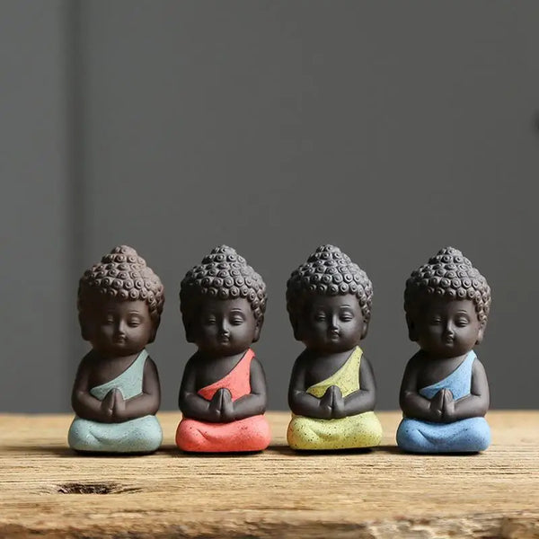 Mini Garden Accessories Buddha Statue Tea Pet Ceramic Feng Shui Miniatures Meditation Garden Decor Sculpture Home Figure