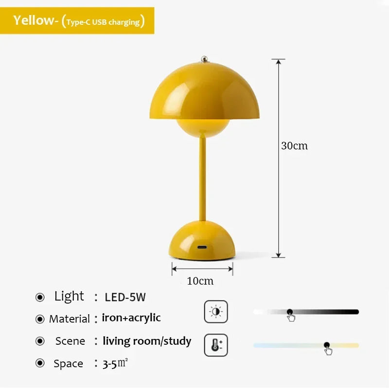 USB Rechargeable Mushroom Table Lamp Three Speed Adjustment Indoor Lighting Fixture Flower Bud Desk Lamps Hoom Decor Night Light