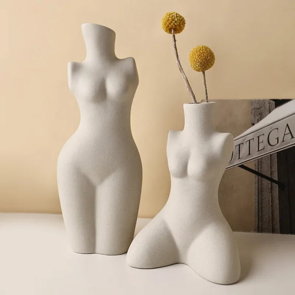 Home Ornaments Ins Body Modeling Art Vase Ceramic Vase Sculpture White Flower vase decoration home  home decor